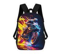 sinyumoney Flaming Speed Rider Backpacks Kids Student Schoolbag,3D Printed Backpacks,Elementary And Middle School Students Backpacks for Boys Girls 17inch