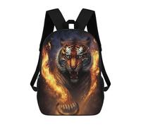 sinyumoney Flaming Tiger Artwork -11 Children's Backpack, 3D Printed School Backpack, Backpack for Boys Girls, Adjustable School Bag for Primary School 17inch