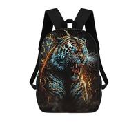 sinyumoney Flaming Tiger Artwork -4 Kids School Backpack 3D Printed Fashion School Bag Casual School Bag for Boys Elementary And Middle School Students 17inch