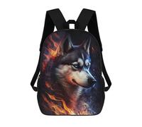 sinyumoney Flaming Wolf Art Print -2 Backpack School Bag Secondary Causal Travel High School Bags for Camping Outdoor Adventures And Daily Travel 17inch