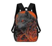 sinyumoney Flaming Wolf Art Print Kids School Backpack 3D Printed Backpacks Fashion School Bag Rucksacks for Boys Elementary And Middle School Students 17inch
