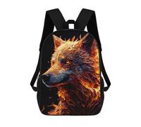 sinyumoney Flaming Wolf Artwork 3D Printed Children's School Backpack for Kids Travel Rucksacks Book Bags Kids School Bag 17inch