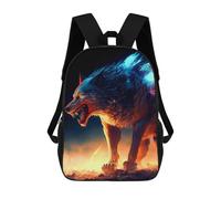 sinyumoney Flaming Wolf Artwork -6 Children's School Backpack 3D Printed for Kids Travel Rucksacks Book Bags Kids School Bag 17inch