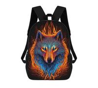 sinyumoney Flaming Wolf Artwork Backpacks Kids School Backpack School Bag 3D Printed School Bag for Boys Elementary And Middle School Students 17inch