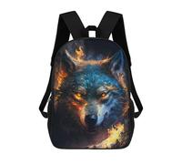 sinyumoney Flaming Wolf Fantasy Artwork -1 17 Inch Backpacks Kids Schoolbag,3D Printed Elementary And Middle School Students Backpacks for Boys Girls