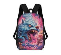 sinyumoney Flaming Wolf Fantasy Battle Backpacks, Kids Backpack Student School Bag 3D Printed Travel Backpacks Fashion Accessory Backpack Children Waterproof School Bags 17inch