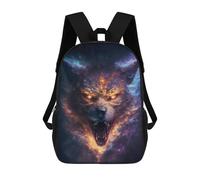 sinyumoney Flaming Wolf Head Artwork Kids School Backpack School Bag 3D Printed School Bag for Boys Elementary And Middle School Students 17inch