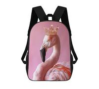 sinyumoney Flamingo King Pastel Crown Kids School Backpack School Bag 3D Printed School Bag for Boys Elementary And Middle School Students 17inch