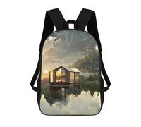 sinyumoney Floating Cabin Reflections Backpacks, Kids Backpack Student School Bag 3D Printed Travel Backpacks Fashion Accessory Backpack Children Waterproof School Bags 17inch