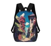 sinyumoney Floral Alleyway Serenity -1 Backpack for School 3D Printed Boys Girls School BagChildren Bookbag Travel Rucksack 17inch