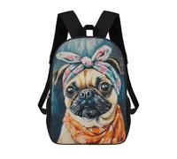 sinyumoney Floral Bandana Pug Painting Kids Backpack,School Backpack Kids School Bag 3D Printed Cartoon Large Capacity Backpack for Kids Boys And Girls 17inch