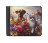 sinyumoney Floral Basket with Pets 3D Print PU Leather Men's Wallet Use Holds Bills RFID Blocking Stylish Durable Wallets Youth Guys 11.7cm*9.5cm