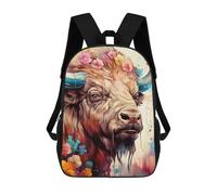 sinyumoney Floral Bison Portrait Kids School Backpack 3D Printed Backpacks Fashion School Bag Rucksacks for Boys Elementary And Middle School Students 17inch