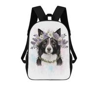 sinyumoney Floral Border Collie Dog Backpack School Secondary Causal Travel High School Bags for Campus Outdoor Travel Sports 17inch