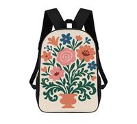 sinyumoney Floral Bouquet in Vase Illustration 17 Inch Kids Backpack Fashion Fun Backpack Book Bag for Boys And Teenager 3D Printed for Boys