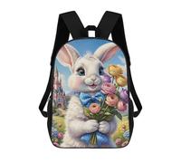 sinyumoney Floral Bunny Castle Background 3D Printed Children's 17 Inch Backpacks 3D Printed Casual School Bag for Boys Elementary And Middle