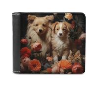 sinyumoney Floral Canine Friends -4 3D Print PU Leather Men's Wallet Use Holds Bills RFID Blocking Stylish Durable Wallets Youth Guys 11.7cm*9.5cm