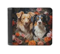 sinyumoney Floral Canine Portraits -2 3D Print PU Leather Men's Wallet Credit Card Holder Banknote Compartments Wallets for Boys Girls 11.7cm*9.5cm