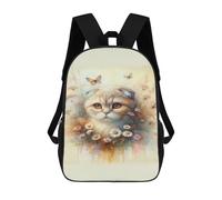 sinyumoney Floral Cat Art Print Rucksack Water Resistant Travel Backpack Computer Bag for School/Work/Travel 17inch