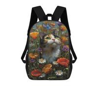 sinyumoney Floral Cat Garden Art Print -1 17inch School Bag 3D Printed Children's School Backpack Casual Fashion Travel Backpacks for Kids School Students