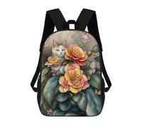 sinyumoney Floral Cat Garden Art Print Backpack School Bag Business Laptop Rucksack Bag Unisex Casual Daypack for School/Work/Travel 17inch