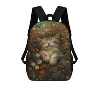 sinyumoney Floral Cat Garden Scene Backpacks Kids 17inch School Backpack School Bag 3D Printed School Bag for Boys Elementary And Middle School Students