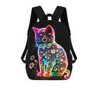 sinyumoney Floral Cat Glowing Backpack Kids School Backpack School Bag 3D Printed Fashion School Bag for Boys Elementary And Middle School Student 17inch