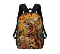 sinyumoney Floral Cat Illustration Backpack School Lightweight Airport College Students Back Pack for School/Work/Travel 17inch