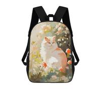 sinyumoney Floral Cat Painting 3D Printed Children's School Backpack for Kids High Capacity Travel Rucksacks Book Bags Kids School Bag Back Pack 17inch