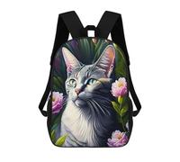 sinyumoney Floral Cat Portrait Art Print Backpack School Fashion Stationery Backpack Waterproof Casual Daypacks for Campus Outdoor Travel Sports 17inch