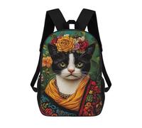 sinyumoney Floral Cat Portrait Art Print Backpack School Large School Backpack for Boys for Teenage Girls Boys Women Men 17inch