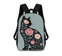 sinyumoney Floral Cat Silhouette Illustration 3D Printed Children's School Backpack for Kids Travel Rucksacks Book Bags Kids School Bag 17inch