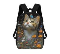 sinyumoney Floral Cat with Butterfly Children's Backpacks 17inch School Backpack 3D Printed Bag Bookbag for Kids Travel Rucksacks Boy Girl Book Bags Kids School Bag