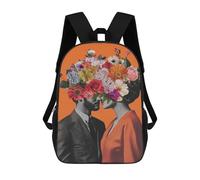 sinyumoney Floral Couple Portrait School Backpack Lightweight Schoolbag Dayback Bookbag College for Men, Women & Teenage Boys 17inch