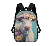 sinyumoney Floral Cow Art Print School Backpack Water Resistant School Bag Business Backpack for Men/Women 17inch