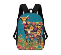 sinyumoney Floral Cow Garden Art Print School Backpack for Girls 17inch Casual Daypack Lightweight Rucksack Boy Girl Backpack for Middle School Students
