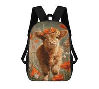 sinyumoney Floral Cow in Field -2 Kids School Backpack 3D Printed Backpacks Fashion School Bag Rucksacks for Boys Elementary And Middle School Students 17inch