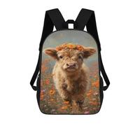 sinyumoney Floral Cow in Field -3 17inch School 3D Printed Backpacks Fashion School Bag Rucksacks for Boys Elementary And Middle School Students