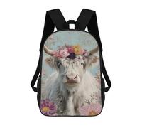 sinyumoney Floral Cow Portrait Art Print Backpack Kids School Bag Boys Cartoon 3D Print Students Schoolbag Laptop Daypack for Boys Girls 17inch