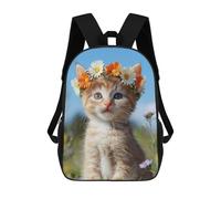 sinyumoney Floral Crown Kitten Children's Backpack, Schoolbag Large Capacity Students Bookbag Rucksack Knapsack for Boys Girls Adults Teen 17inch