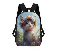 sinyumoney Floral Crown Kitten Painting Backpack School Backpack Kids School Bag Large Capacity Kids Backpack for School Rucksack 3D Book Bag Gifts for Kids 17inch