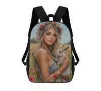 sinyumoney Floral Crown Rabbit Hunter Rucksack Rucksack Casual Daypacks School Work Travel Bag for Men, Women & Teenage Boys 17inch