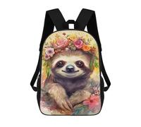 sinyumoney Floral Crown Sloth Art Print Rucksack Water Resistant Travel Backpack Computer Bag for Teenage Girls Boys Women Men 17inch