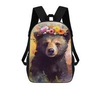 sinyumoney Floral Crowned Bear Art Print Backpack School Bag Water Resistant School Bag Business Backpack for Boys/Girls/Teenagers 17inch