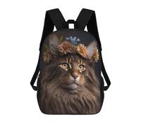 sinyumoney Floral Crowned Cat Portrait School Backpack Large Water Resistant Laptop Backpack for Men, Women & Teenage Boys 17inch