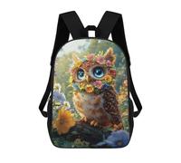 sinyumoney Floral Crowned Owl Artwork Children's Backpacks School Backpack 3D Printed for Kids Travel Rucksacks Book Bags Kids 17inch School Bag