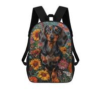 sinyumoney Floral Dachshund Portrait Backpacks Kids 17inch School Backpack School Bag 3D Printed School Bag for Boys Elementary And Middle School Students