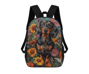 sinyumoney Floral Dachshund Portrait School Bags High Secondary School Bags Casual Backpack for Camping Outdoor Adventures And Daily Travel 17inch
