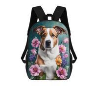 sinyumoney Floral Dog Portrait Art Children's Backpack, 17 Inch 3D Printed School Backpack, Backpack Cartoon Adjustable School Bag for Primary School