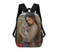 sinyumoney Floral Dress with Rabbit in Field Rucksack Water Resistant Travel Backpack Computer Bag for Teenage Girls Boys Women Men 17inch